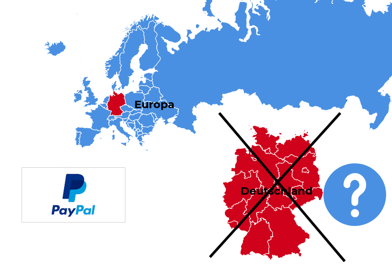 Eine Europakarte und daneben der durchgestrichene Grundriss von Deutschland.